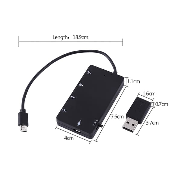 Micro USB Hub - 4-ports OTG-forlængeradapter til smartphone og tablet