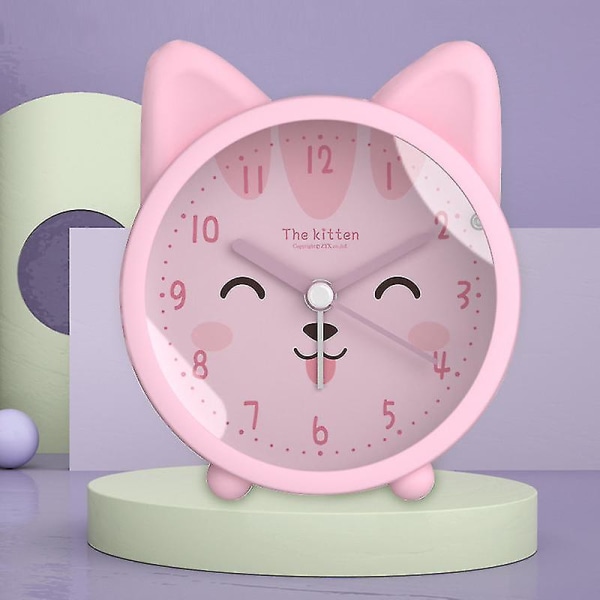 Kids Cute Cat trykt vekkerklokke digital klokke med nattlys rosa pink