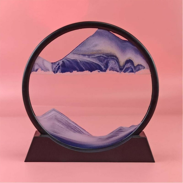Flytende sand kunstbillede rundt glas 3d naturligt landskab flydende sand stel Timeglas indretning til hjemmet Purple 12inch