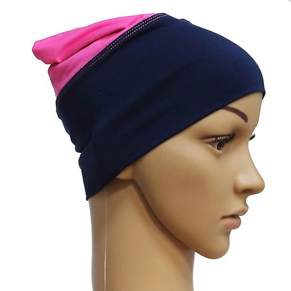 Naisten islamilainen muslimipäällinen huivin alla oleva cap Hijab-päähineet, turbaani sisähattu Dark Blue Rose Red