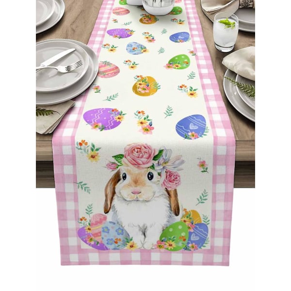 Påskeegg Bunny Blomst Rosa Rutet Bordløper Bryllupsfest Borddekorasjoner For Home Decor Gave Favor Dekkematte Duk