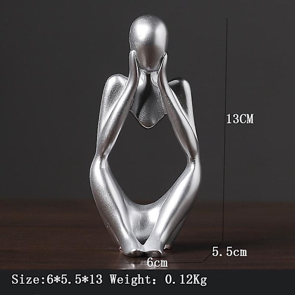 Sindax Thinker Skulpturer Figurer Abstrakt figur Skulptur Figur Resin Håndlavet statue Hjem dekoration Desktop Ornamenter silver       C