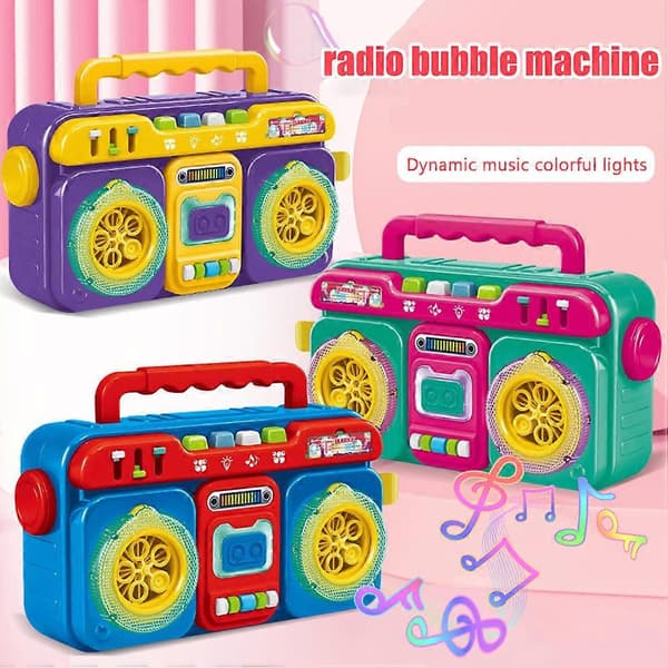 Radio Bubble Machine Elektrisk Automatisk Bubble Machine Sommar Utomhus Bubbleblåsare med Ljus och Musik Present till Barn