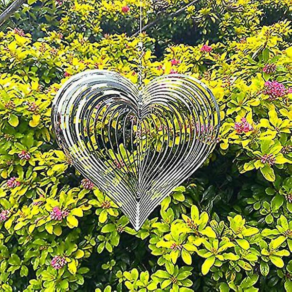 Vindspinner Yard Kunst Hagedekor 3d Hjerte Rustfritt stål Metallskulpturer Kinetisk Hengende Vindfanger Ornament
