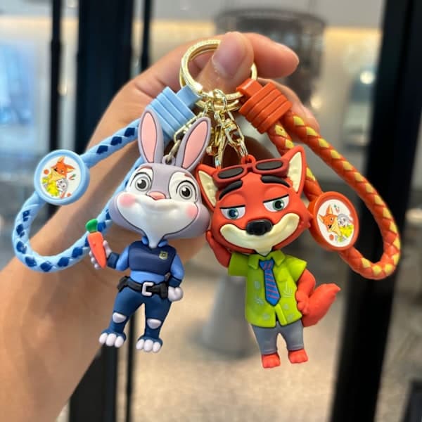 【BQ】Zootopia Cute Fox & Rabbit Character Keychain Set - Stylish Resin Charm with Wrist Strap, Backpack & Wallet Accessory Gift Judy Judy