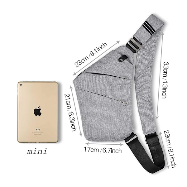 Multi-pocket Crossbody brysttaske til mænd, tyverisikring brysttaske til mænd og kvinder