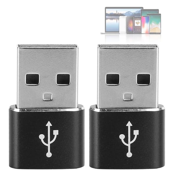 2 st Aluminiumlegering Typ C till USB Adapter Laddningssynkronisering Dataöverföring Svart