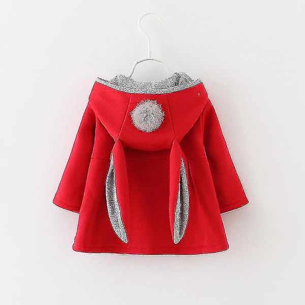 Hhcx-kids Baby Girl Bunny Rabbit Øre Hættejakke Vinter Varmt Outwear Red 1-2 Years