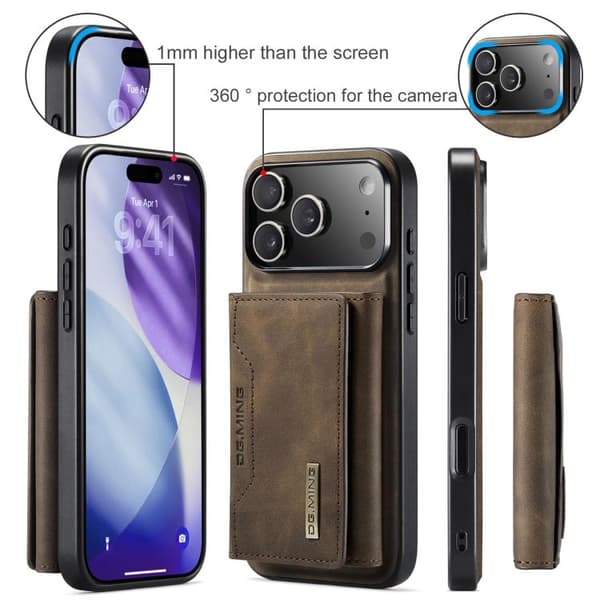 【BQ】iPhone 17 Pro Max Cover Læderpung DG.MING M2 Series 3-Fold Korttaske Kaffe