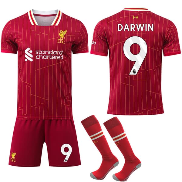 Liverpool Hjemmefodboldtrøje og strømper til børn og voksne 2024-25 Darwin 9 Nr.9 DARWIN No.9 DARWIN M