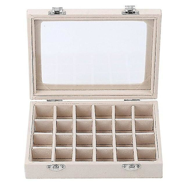 24 Grids Fløjlsglas Smykker Ring Display Organizer Box Øreringe Opbevaringsholder Smykker Display Box khaki