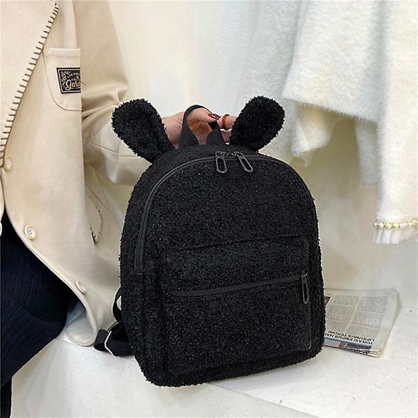 Fuzzy Rabbit Ryggsäck Fluffy Plush School Enfärgad Söt väska med kaninöron Blixtlåsöppen plysch axelväska för kvinnor tjejer camel