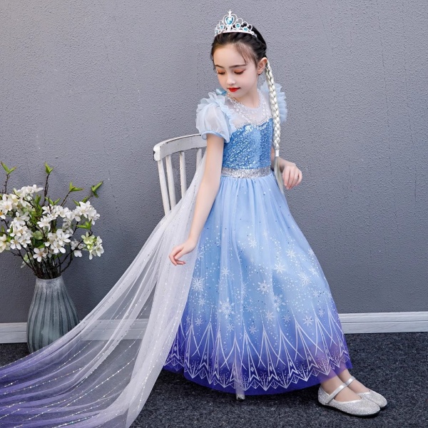 Flickor Elsa Princess Dress Sommar Nya Frozen Barnkläder Flickor Elsa Dress Födelsedagsklänning Performance Dress 130 yards (114-123CM)
