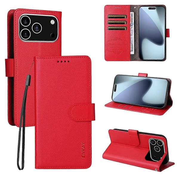 【BQ】RFID-suojaava nahkakotelo iPhone 17 Prolle Red