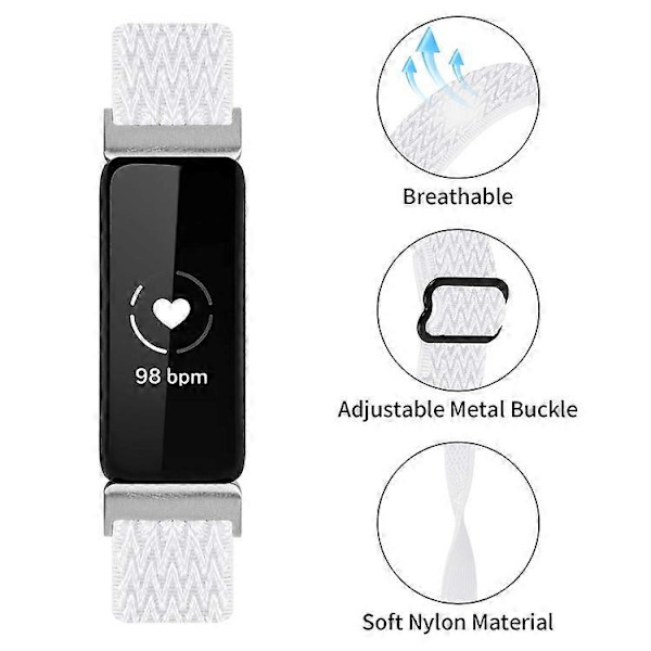 【BQ】Compatible Wave Pattern Woven Nylon Strap for Fitbit Inspire 3 - Replacement Band White