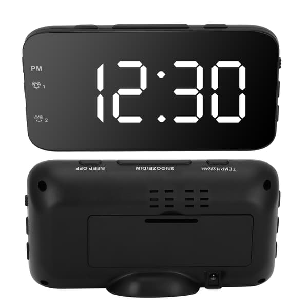 Vit LED Digital Väckarklocka Bärbar Bordsklocka med Snooze för Sovrum Resor