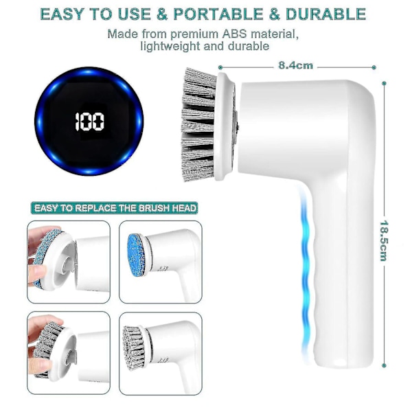 Elektrisk Spin Scrubber, Trådløs elektrisk Dusj Scrubber Med Digital Display