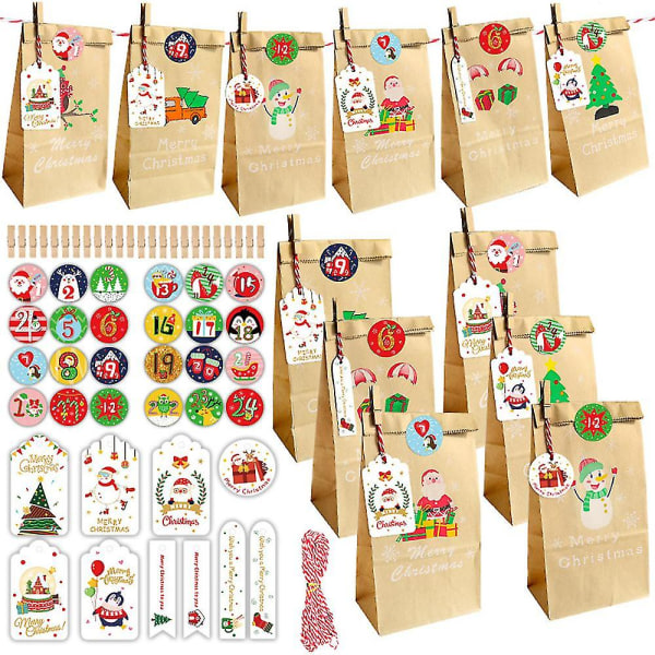 24 Christmas Kraft-gaveposer skriver ut julegaveposer med etiketter til juleselskapsutstyr A