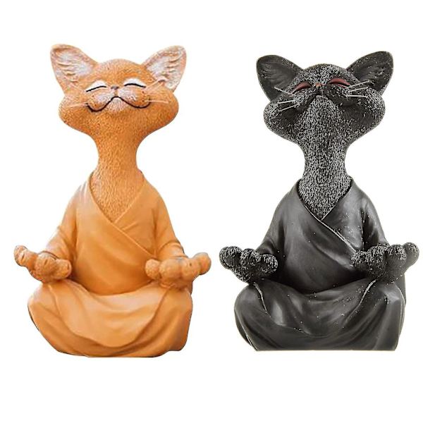 Nyckfull Buddha Cat Figurine, Meditation Yoga Collectible, Cat Lover Gifts Orange and Black