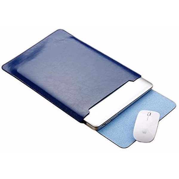 Mikrofiber lær laptop-sleeve Slim Deksel Luksus Pu-lærveske Elagant beskyttende deksel integrert musematte kompatibel med Pro15.4, Navy Blu
