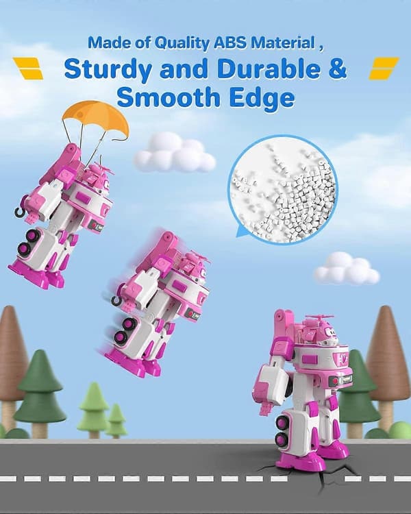 【BQ】Super Wings - 7' Dizzys redningsbil med 2' Rosa Transform-a-Bot Minifigur, Transformerende flyleke - Perfekt