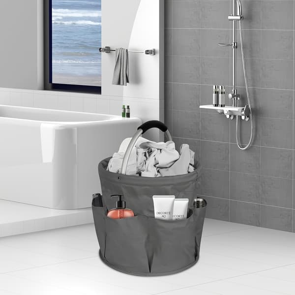 【BQ】Foldable Lightweight Storage Basket Open Top Multifunctional Bucket with Handle for Picnic Beach Laundry Apricot Gray