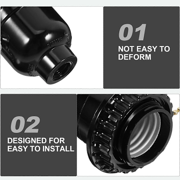 【BQ】Zipper Light Fixture Pull Chain Switch Lamp Holder Ceiling Lamp Socket Accessory Black Black 7.00X5.50X5.50CM