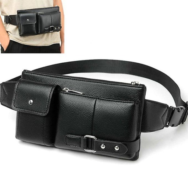 Pu Nahka Muoti Urheilu Vyötärö Fanny Pack Lenkkeily Zip Belt Musta