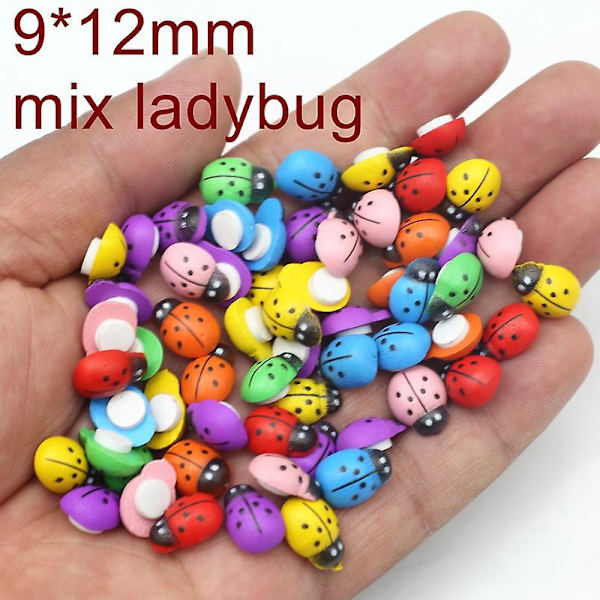 100 kpl Mini Wood Bee Leppäkerttu Värikäs Liimalla Koti Jääkaappi Seinäkoristeet Tee itsetehdyt lasten lahjajuhlatarvikkeet mix ladybug