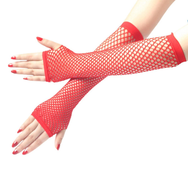 1 par högelastiska näthandskar Cover Nylon armbågslängd Halvfinger Näthandskar Mesh Red