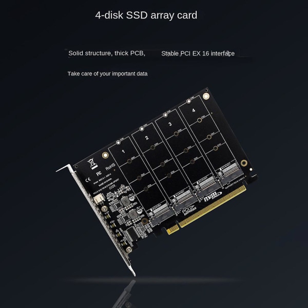 Ph44 Nvme 4-disk Array Card Pci-e Raid Card Signaldelande expansionskort Nvme Raid Pcie 4.0 3.0 Black