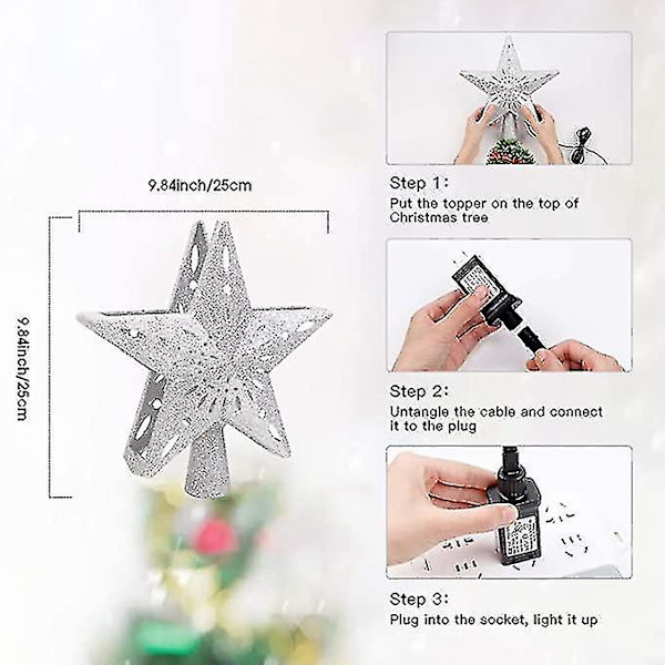 Juletre Topper Opplyst Stjerne, Projektor For Juletre Ornament silver star