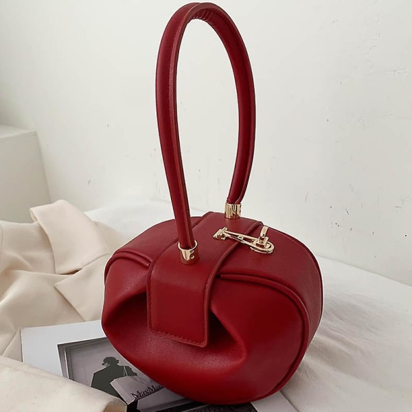 A Main Lyx Designer Handväska Kvinnor Liten Rund Design Läder Handväska För Kvinnor 2023 Mode Bowling Väska Handväska Clutches Röd Handväska Red Handbag