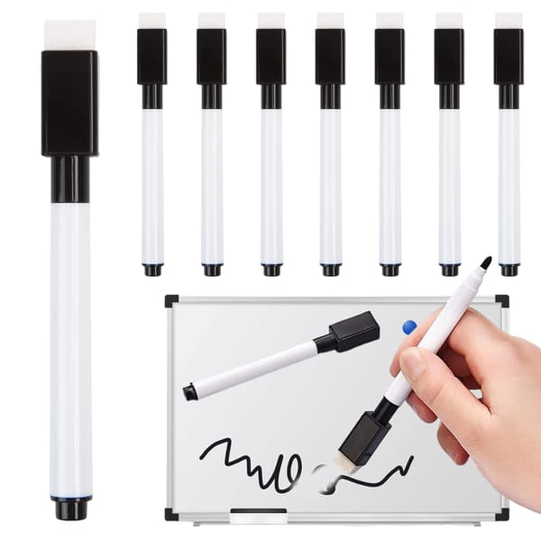 【BQ】Lille whiteboardpen, 10 sorte whiteboardpenne, med viskelæder, fin spids, whiteboardpen til børn
