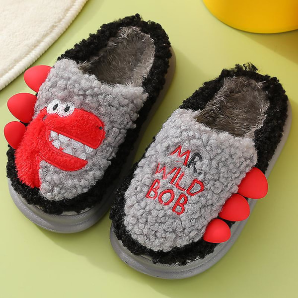 Cotton Slippers Indoor Warmth Cute Thick-soled Parent-child Plush Slippers Grey 25-26