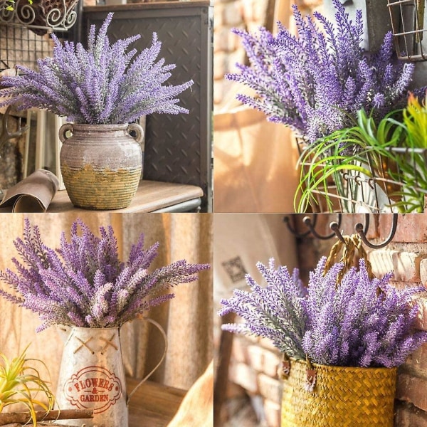 4 kunstige blomsterbuketter flokkede kunstige blomster Lavendelplante Kunstige blomster pottedekorasjon (rød) Lilla Purple