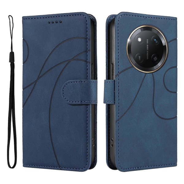 【BQ】For Honor Magic7 Lite 5G Plånboksfodral Läder Telefonfodral Stativ med Böjd Linjedesign Blue