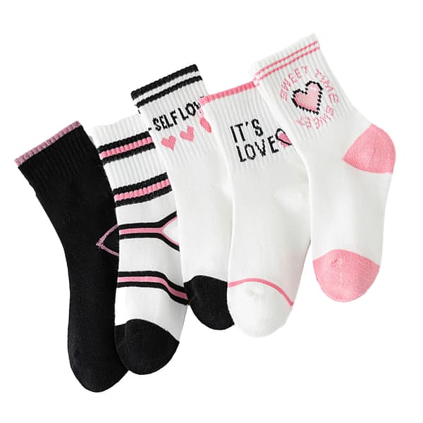 5 Par Strømper til Piger med Hjertemønster Bløde Bomuldsstrømper til Børn til Efterår Vinter Pink Style XL (9‑12 År)