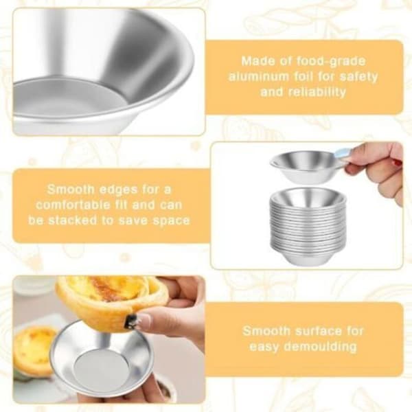 Sæt med 20 genanvendelige aluminiumsforme til tærter med silikonepensel, til pasteis de nata, budding, kager, muffins