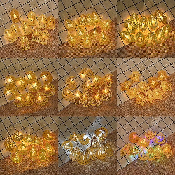 Ramadan Dekoration Moon Star Led Lantern String Lights Eid Mubarak Ramadan Kareem Dekor för hemmet Al-fitr Eid festtillbehör 12