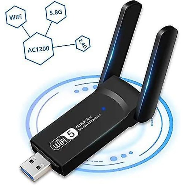 Wifi Adapter 1200 Mbit/s, Wifi Stick Med 2 X Antenne Usb 3.0 Wifi Dongle (5 G & 867 Mbit/s + 2,4 G & 300 Mit/s)