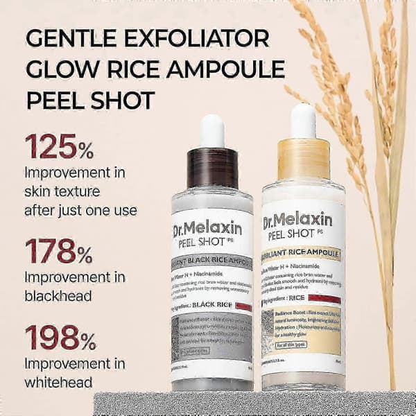 【BQ】2 STK. Dr.Melaxin PEEL SHOT GLOW EXFOLIANT RICE AMPOULE (HVID RIS/SORT RIS) 1pc black rice