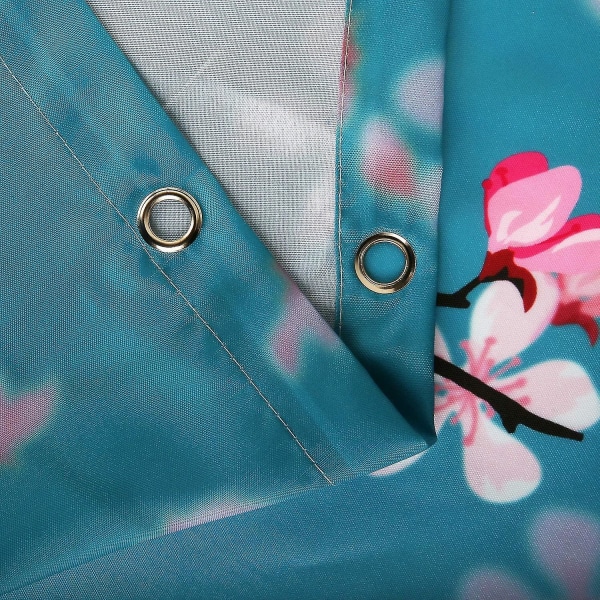 Cherry Blossom Shower Curtain, Floral Teal Fabric Sakura Plum Blossom Bath Curtains With 12 Hooks Ba