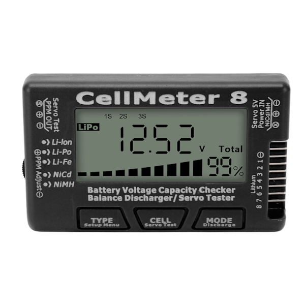 Batterikapasitetskontroll Tester med Balanseutlader og Servo Tester for LiPo - Svart