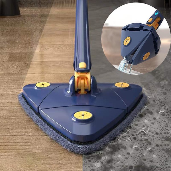 360 Roterbar Squeeze Mopp Sterk Vann Absorpsjon Uttrekkbar Trekant Mopp 1,3m Hjem Gulvtak Vinduer rengjøringsverktøy blue mop with 1cloth