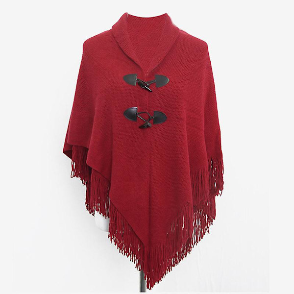 Kappa Tofs Horn Spänne Enfärgad Oregelbunden Dubbel Layer Tofs Cape Sjal Red 120cm