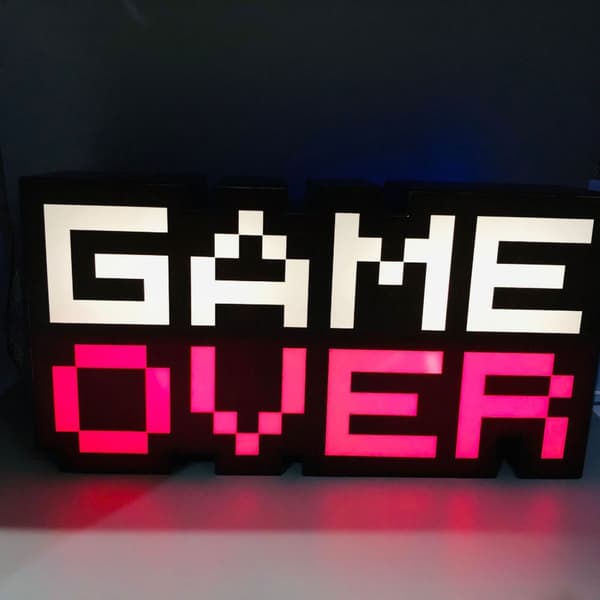 Game Over USB-opladning Lysende Ord Lys Videospil Natlampe