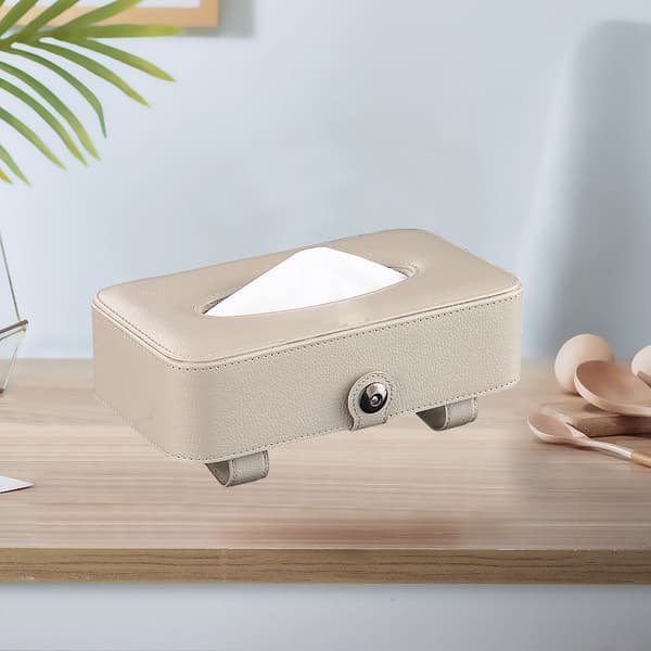 Bil Papirservietkasse i Kunstlæder - Beige