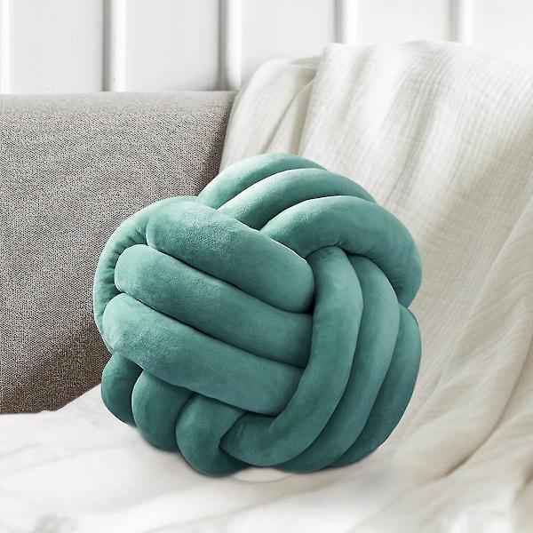 Knutbollskastkudde, vit rund knuten plyschkudde Accentkudde for preppy, estetiska & söta prydnadskuddar for soffa, seng, stue, F Teal Small