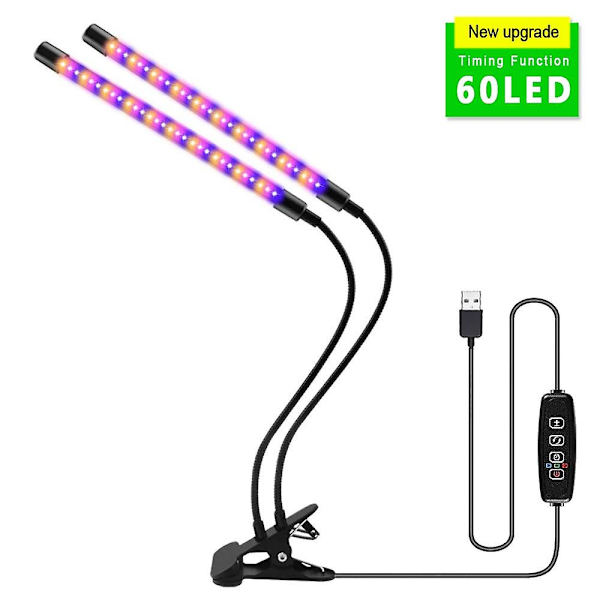 30-150 Led USB Grow Light Phytolamp för växter med kontroll Full Spectrum Fitolamp Lights Hem Blomma Fröplanta Clip Phyto Lamp LED Grow Light 2 Head USB-60LED